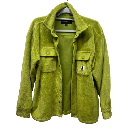 Teddy Fresh Green Fleece Button-Up Shirt Jacket With Pockets M - Picture 1 of 9